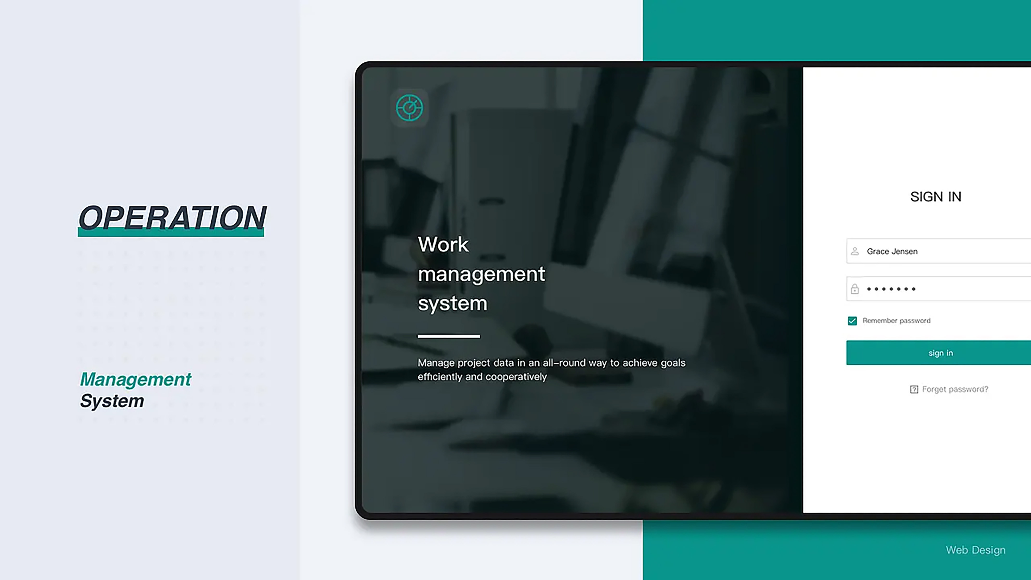 Operation Management System project cover and sign-in interface