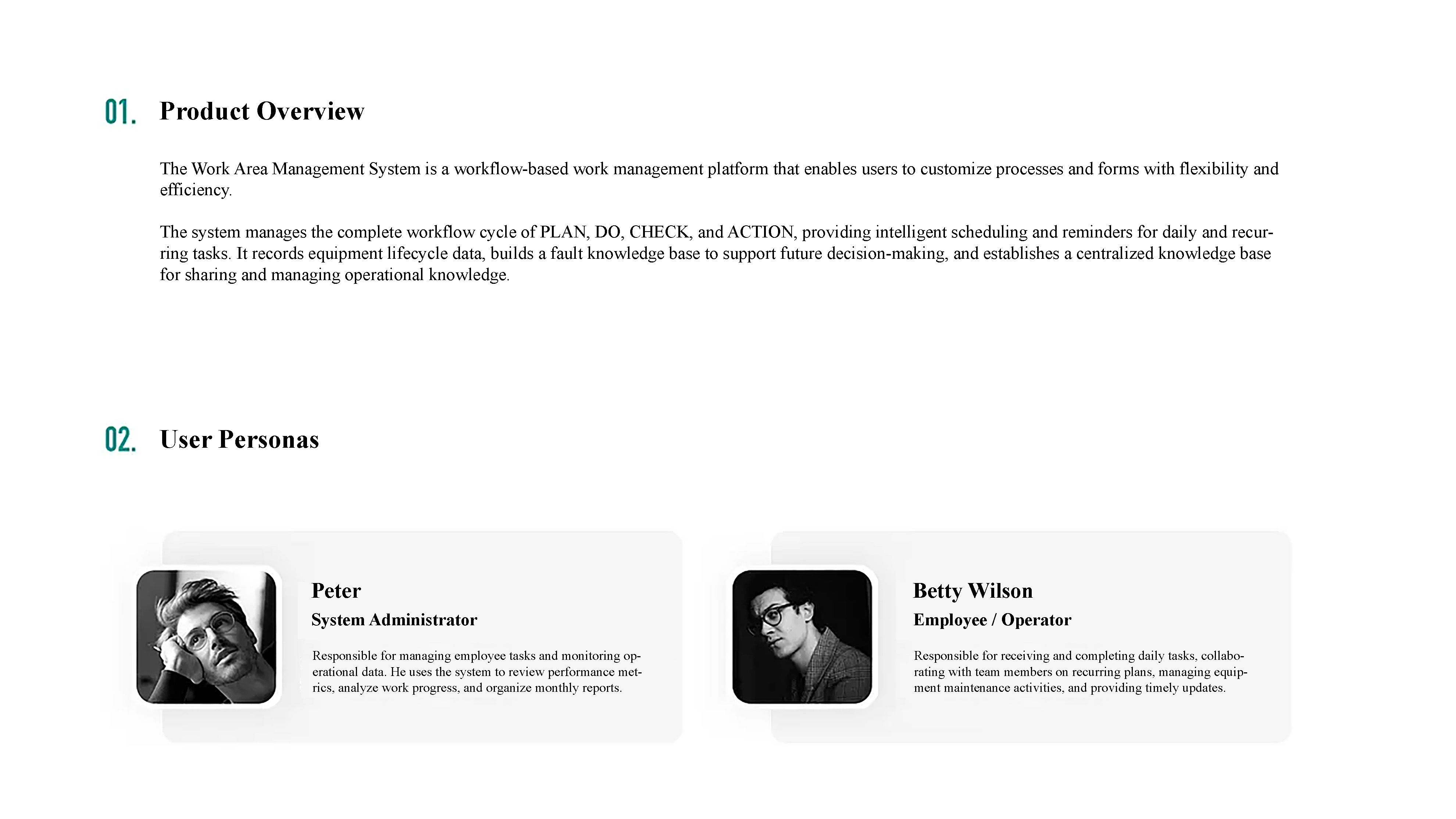 Operation Management System product overview and user personas